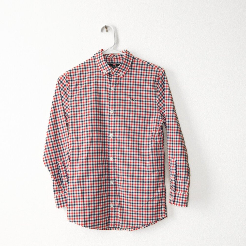Vineyard Vines Whale Shirt Performance Button Down Check Boys M